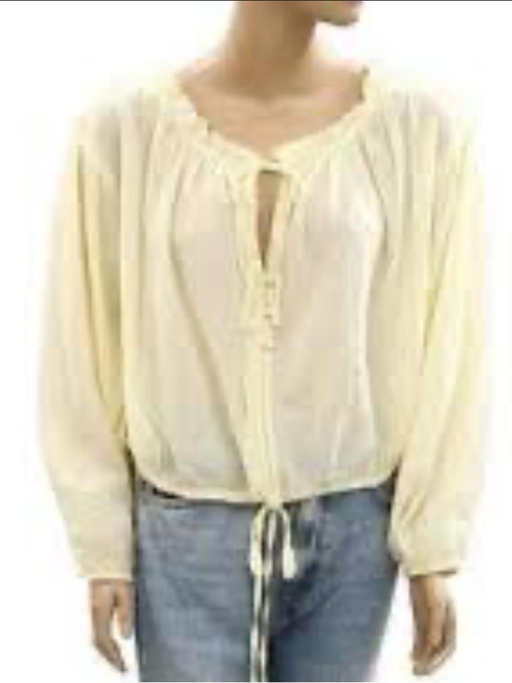 Free People Cream Peasant Tunic with Tie Waist